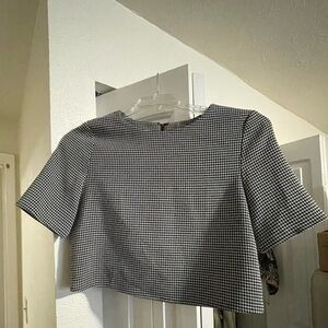 Harper Black and White Houndstooth Cropped Blouse